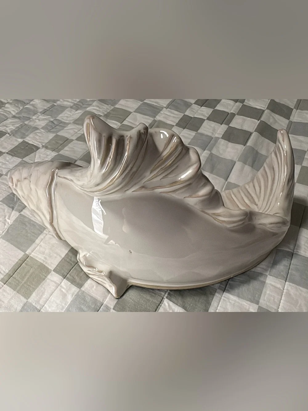 White Ceramic Glazed Fish Figurine Coastal Beach Nautical Home Decor Accent